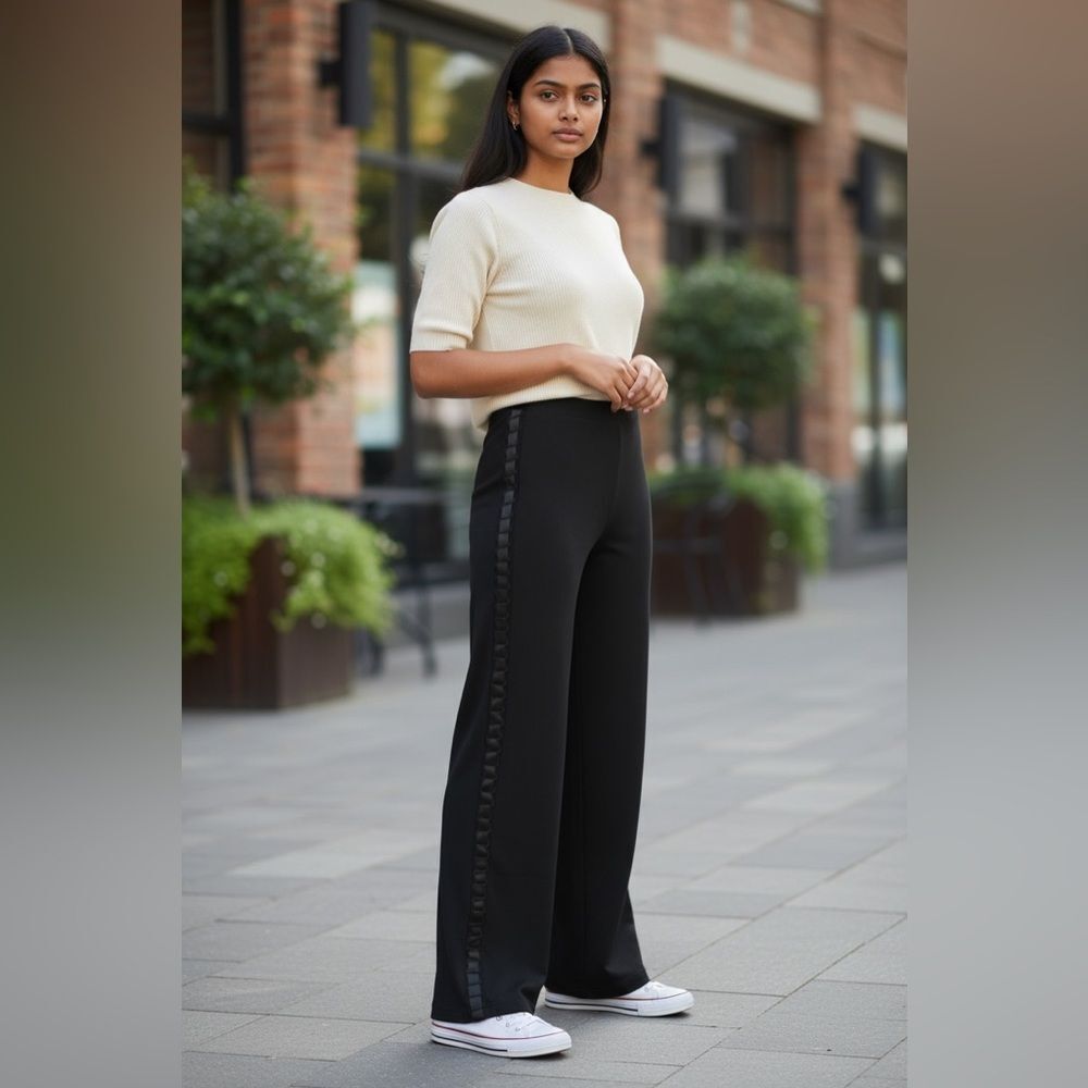 Lillie Rubin Vintage Black Slightly Wide Leg Tuxedo Style High Rise Pant 2